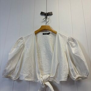 Nasty Gal Boho Chic Tie Front Peasant Crop Top Women Size 6 Western Festival